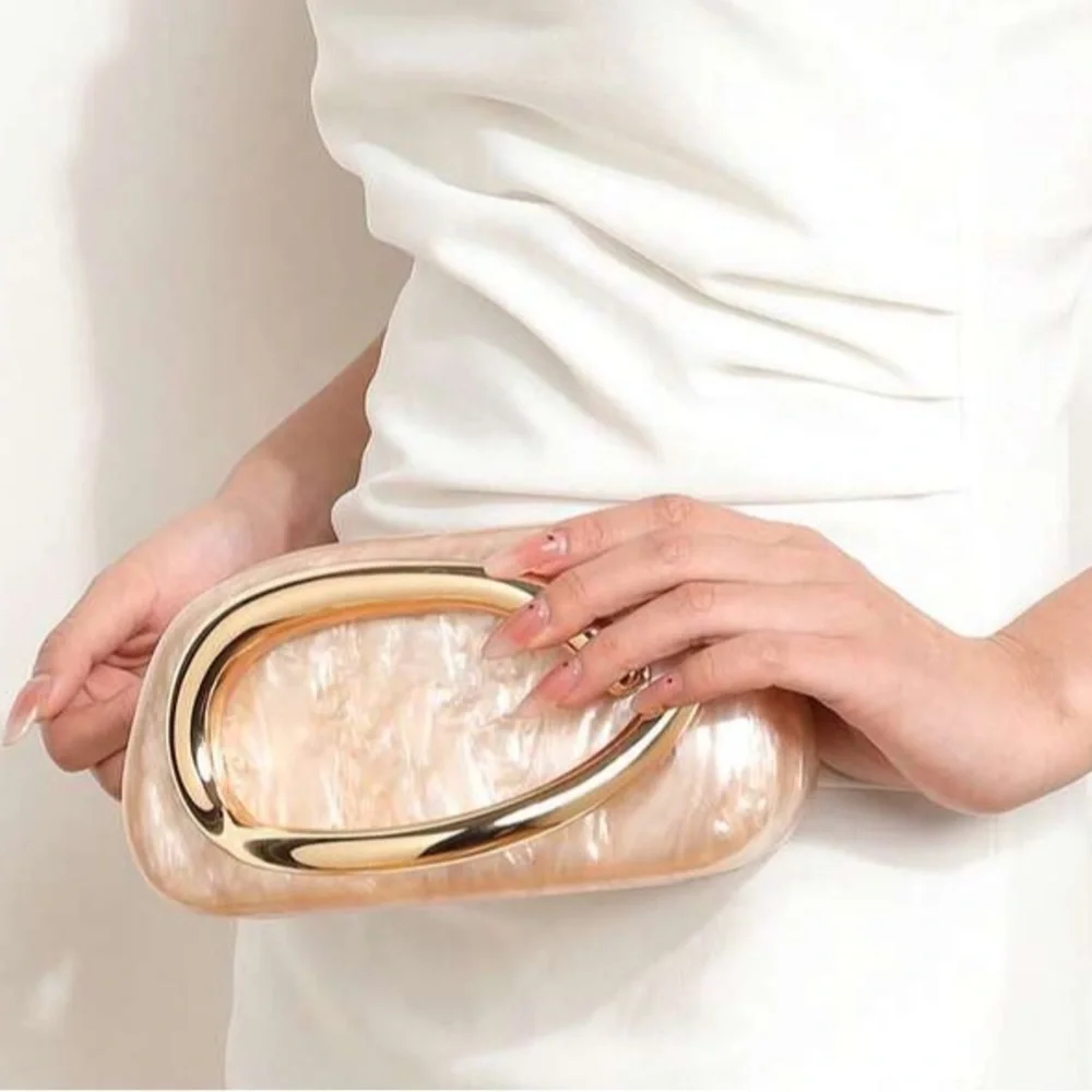 Apricot Metallic Crossbody Clutch Bag